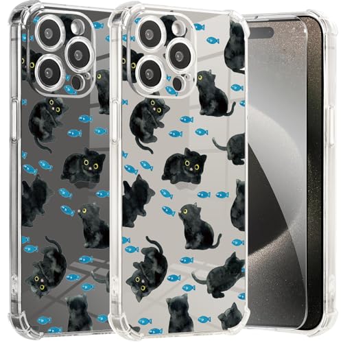 Roemary Kätzchen-Schutzhülle für iPhone 13 Pro Max mit Katzenfisch-Design, Cartoon-Muster mit Displayschutzfolie, Buffertech 2 m Fallwirkung, weiche TPU-Schutzhülle für iPhone 13 Pro Max 6,7 Zoll von Roemary
