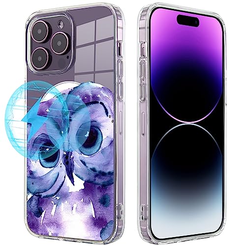 Roemary Schutzhülle für iPhone 15 mit MagSafe-Design, magnetisch, kabelloses Laden, transparent, TPU, für iPhone 15, 15,5 cm (6,1 Zoll), Eulen, Violett von Roemary