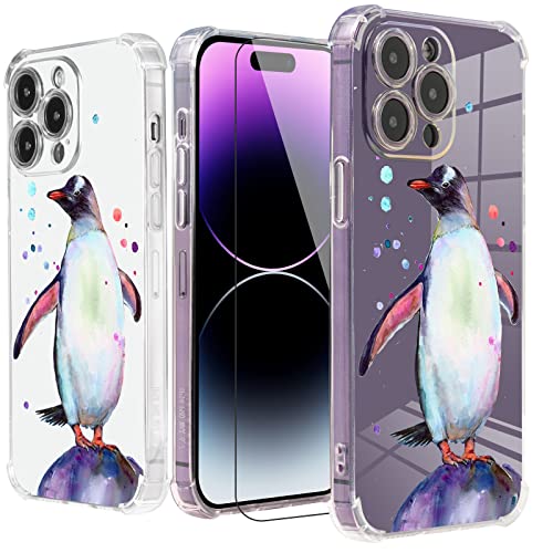 Roemary Niedliche Schutzhülle für iPhone 12 mit Displayschutzfolie, für iPhone 12 Hülle Pinguin, kunstvolles Design TPU [stoßdämpfend] weiche Bumper Schutzhülle für iPhone von Roemary