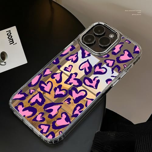 Roemary Purple Hears Schutzhülle für iPhone 15 Pro Max, Make-up-Spiegel-Schutzhülle für Mädchen und Damen, glänzende harte Rückseite und transparenter weicher TPU-Stoßdämpfer für iPhone 15 Pro Max 6,7 von Roemary