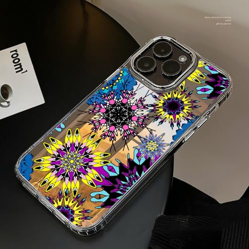 Roemary Schutzhülle für iPhone 16 Pro mit Regenbogenblumen, Make-up-Spiegel-Schutzhülle für Mädchen und Damen, glänzende harte Rückseite und transparenter weicher TPU-Stoßfänger für iPhone 16 Pro 6,3 von Roemary