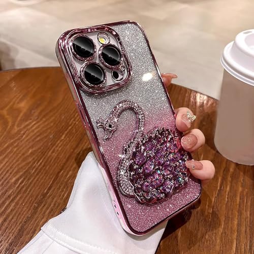 Roemary Swan Schutzhülle für iPhone 15 Pro Max, flüssigkeitsfließend, rosa Schwan Handyhülle mit Kameraschutz, rosa Bumper und rosa Rückseite von Roemary