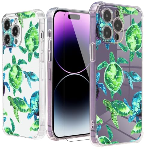 Roemary Turtles Schutzhülle für iPhone 13 mit Meeresschildkröten-Design, kunstvolles Muster mit Displayschutzfolie, Buffertech 2 m Fallwirkung, weiche TPU-Schutzhülle für iPhone 13 15,5 cm (6,1 Zoll) von Roemary