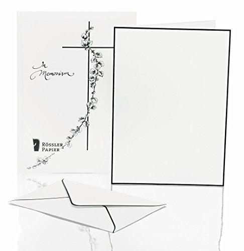 Rössler Trauerpost handgerändert | Kondolenz-Karten| Karten mit Umschlag | Trauer Briefpapier | 5 Blanko Karten in DIN A5 | 5 Briefumschläge DIN C6 | 1 Stück | Farbe: Weiß von Rössler Papier
