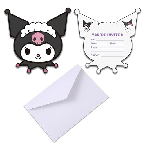 Roffatide Anime Kurom Einladungen mit Umschlägen (Satz von 12) Kurom geformte Fill-in Einladungen Cinnamoroll motiv Geburtstagsparty lädt Party Supplies ein von Roffatide