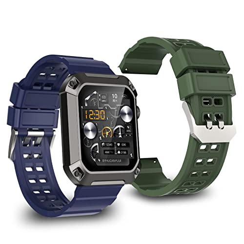 Rogbid S2 Smartwatch Herren mit Telefonfunktion, 5ATM Wasserdicht Sportuhr, 1,9" Display,123 Sportmodi, Schrittzähler Armbanduhr Militär, 450mAh Akku, Smart Watch Fitness Tracker (Blau) von Rogbid