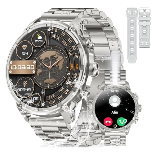 Rogbid Stahl Gear Smartwatch Herren mit Telefonfunktion Taschenlampe M5 Ultra 1,85" AMOLED Outdoor Uhren 730mAh Armbanduhr IP68 Wasserdicht Militär Smart Watch Herzfrequenz Schlafmonitor Android iOS von Rogbid