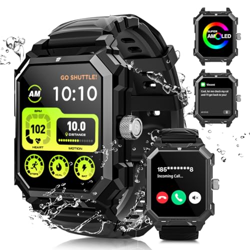 Rogbid Stahl Gear Smartwatch Herren mit Telefonfunktion 680mAH Militär Outdoor IP69 wasserdichte 123 Sportmodi Titan Smart Uhren Fitnessuhr Herzfrequenz Blutdruck Schrittzähler für Android iOS GPS von Rogbid