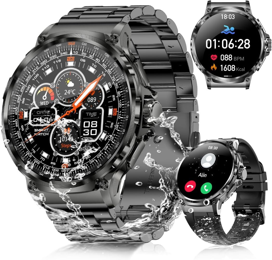 Rogbid mit Telefonfunktion, Herzfrequenz, Schlafüberwachung, 110+ Sportmodi Smartwatch (1,85 Zoll, Android, iOS), smartwatch herren fitness fitnessuhr damen gesundheits schrittzähler von Rogbid