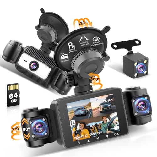 Roinvou 4 Kanal Dashcam Auto Vorne Hinten 1080P Kameras, 360° Drehbar Vorne Hinten Innen Links Rechts Dash Cam mit 64GB SD Karte, Super Nachtsicht, Parküberwachung, Loop-Aufnahm, 2.4" Anzeige Roinvou 4 Kanal Dashcam Auto Vorne Hinten 1080P Kameras, 360° Drehbar Vorne Hinten Innen Links Rechts Dash Cam mit 64GB SD Karte, Super Nachtsicht, Parküberwachung, Loop-Aufnahm, 2.4" Anzeige von Roinvou
