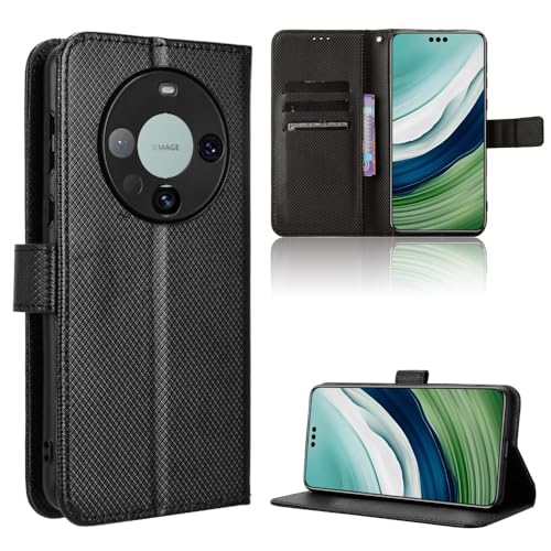 Hülle für Huawei Mate 60 Pro Handyhülle-Hülle Stoßfest Case Cover-Handy Case in Premium Kohlefaser [Klappbar Flip] [Standfunktion Tasche] -Schwarz von Rojeuinn