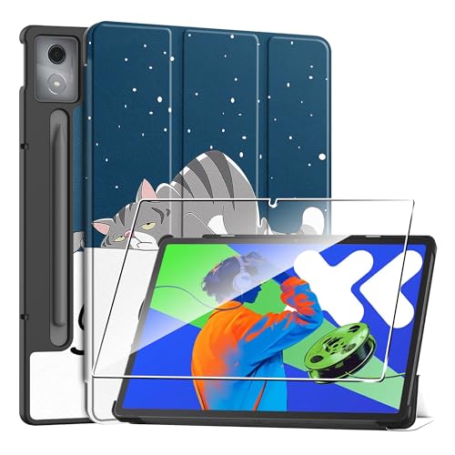 Hülle für Lenovo Idea Tab Pro 12.7" 2025 Tablette Case Cover+1 Stücks Schutzglas Schutzfolie -Faule Katze von Rojeuinn