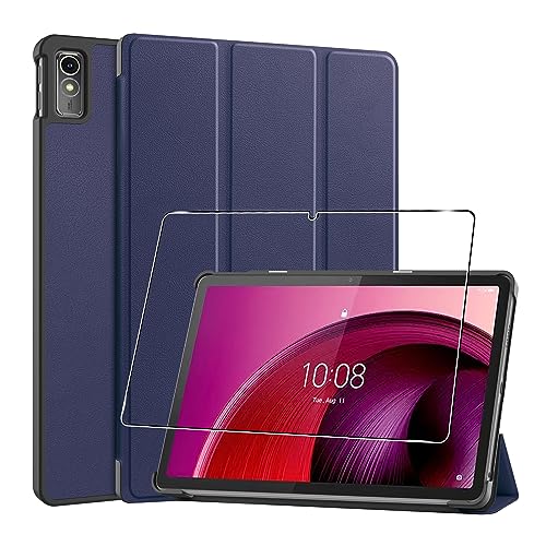 Hülle für Lenovo Tab M10 5G Tablette Case Cover+1 Stücks Schutzglas Schutzfolie,Ultra Schlank Superleicht Dreifach Falt Klapp Schutzhülle Case mit Auto Schlaf/Wach Funktion - Blue von Rojeuinn