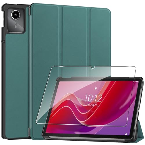 Hülle für Lenovo Tab M11 2024 11 inches Tablette Case Cover+1 Stücks Schutzglas Schutzfolie,Superleicht Dreifach Falt Klapp Schutzhülle Case-Green von Rojeuinn
