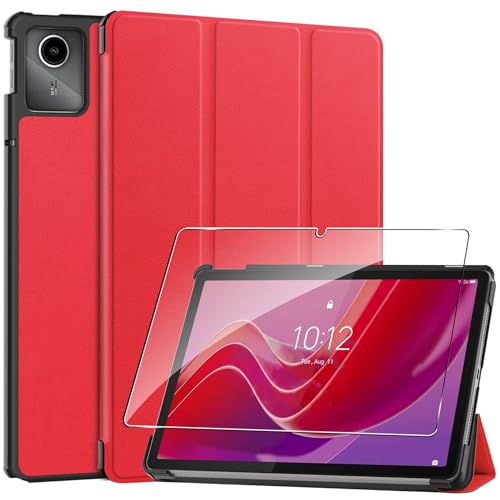 Hülle für Lenovo Tab M11 2024 11 inches Tablette Case Cover+1 Stücks Schutzglas Schutzfolie,Superleicht Dreifach Falt Klapp Schutzhülle Case-Red von Rojeuinn