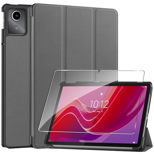 Hülle für Lenovo Tab M11 2024 11 inches Tablette Case Cover+1 Stücks Schutzglas Schutzfolie,Superleicht Dreifach Falt Klapp Schutzhülle Case mit Auto Schlaf/Wach Funktion - Grey von Rojeuinn