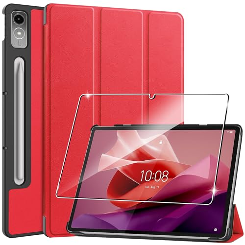 Hülle für Lenovo Tab P12 12.7 Zoll 2023 Tablette Case Cover+1 Stücks Schutzglas Schutzfolie -Red von Rojeuinn
