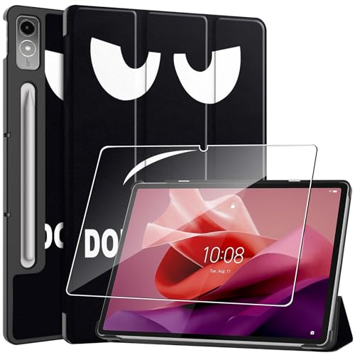 Hülle für Lenovo Tab P12 12.7 inches Tablette Case Cover+1 Stücks Schutzglas Schutzfolie,Ultra Schlank Superleicht Dreifach Falt Klapp Schutzhülle Case mit Auto Schlaf/Wach Funktion - Don't Touch von Rojeuinn