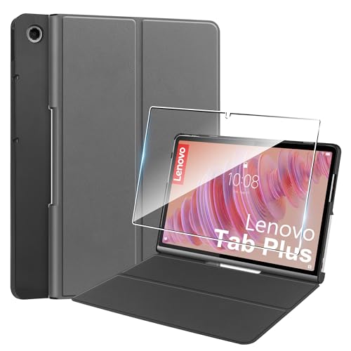 Hülle für Lenovo Tab Plus 11.5'' (2024) Tablette Case Cover +1 Stücks Schutzglas Schutzfolie,Ultra Schlank Superleicht Dreifach Falt Klapp Schutzhülle Case -Grau von Rojeuinn
