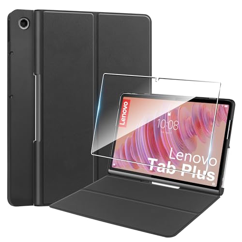 Hülle für Lenovo Tab Plus 11.5'' (2024) Tablette Case Cover +1 Stücks Schutzglas Schutzfolie,Ultra Schlank Superleicht Dreifach Falt Klapp Schutzhülle Case -Schwarz von Rojeuinn