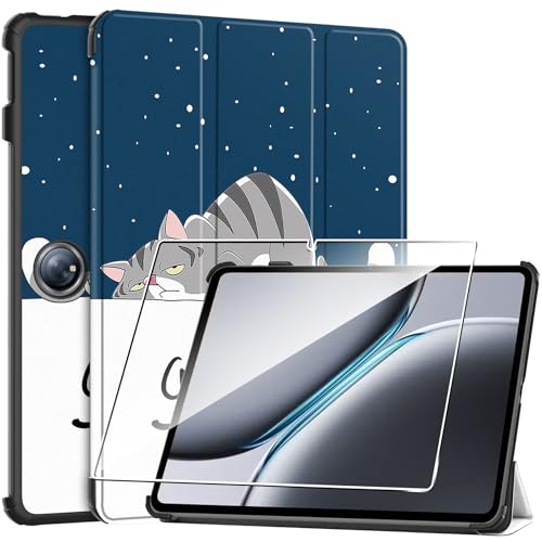Hülle für Oneplus Pad 2/Oppo Pad 3 Pro 12.1'' 2024 Tablette Case Cover+1 Stücks Schutzglas Schutzfolie -Faule Katze Hülle für Oneplus Pad 2/Oppo Pad 3 Pro 12.1'' 2024 Tablette Case Cover+1 Stücks Schutzglas Schutzfolie -Faule Katze von Rojeuinn