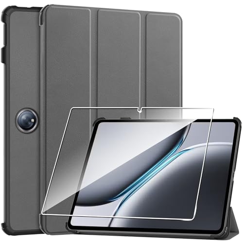 Rojeuinn Hülle für Oneplus Pad 2/Oppo Pad 3 Pro 12.1'' 2024 Tablette Case Cover+1 Stücks Schutzglas Schutzfolie -Grau von Rojeuinn