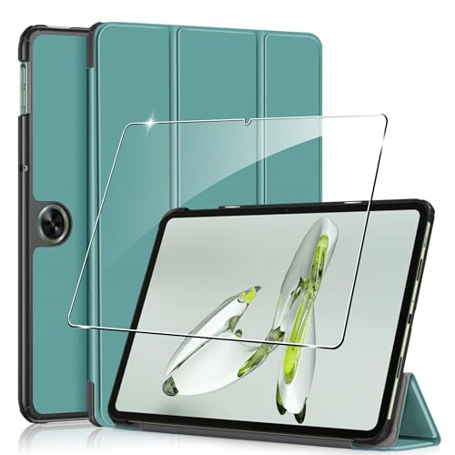Hülle für Oneplus Pad Go/Oppo Pad Neo 2024 11.4 inches Tablette Case Cover+1 Stücks Schutzglas Schutzfolie -Green von Rojeuinn