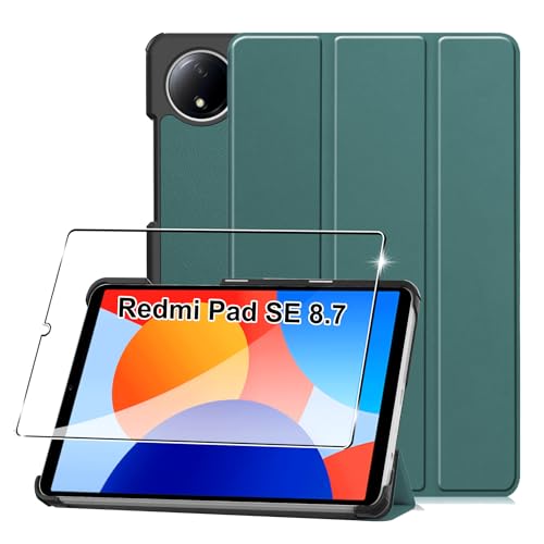 Hülle für Redmi Pad SE 8.7" 4G 2024 Tablette Case Cover+1 Stücks Schutzglas Schutzfolie -Grün von Rojeuinn