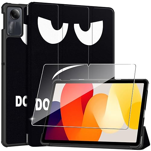 Hülle für Redmi Pad SE Tablette Case Cover+1 Stücks Schutzglas Schutzfolie,Ultra Schlank Superleicht Dreifach Falt Klapp Schutzhülle Case mit Auto Schlaf/Wach Funktion - Don't Touch von Rojeuinn