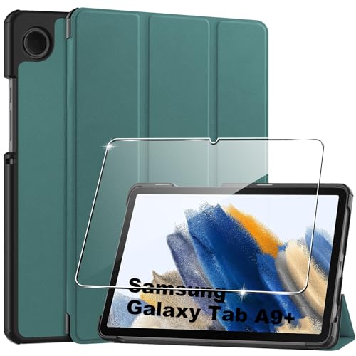 Hülle für Samsung Galaxy Tab A9+/A9 Plus 11.0 Zoll Tablette 2023 Case Cover+1 Stücks Schutzglas Schutzfolie -Green von Rojeuinn