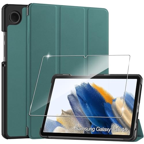 Hülle für Samsung Galaxy Tab A9 8.7 Zoll Tablette 2023 Case Cover+1 Stücks Schutzglas Schutzfolie -Green von Rojeuinn