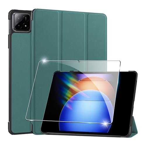 Hülle für Xiaomi Pad 6S Pro 2024 12.4 inches Tablette Case Cover+1 Stücks Schutzglas Schutzfolie-Green von Rojeuinn