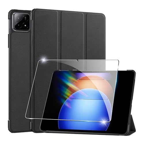 Hülle für Xiaomi Pad 6S Pro 2024 12.4 inches Tablette Case Cover+1 Stücks Schutzglas Schutzfolie-Schwarz von Rojeuinn