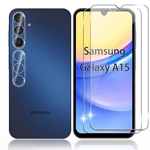 Panzerfolie für Samsung Galaxy A15 Schutzfolie,[2 Stück Schutzglas+2 Stück Kameraschutz],9H Härte Anti-Kratzen Displayschutz,HD Displayschutzfolie von Rojeuinn