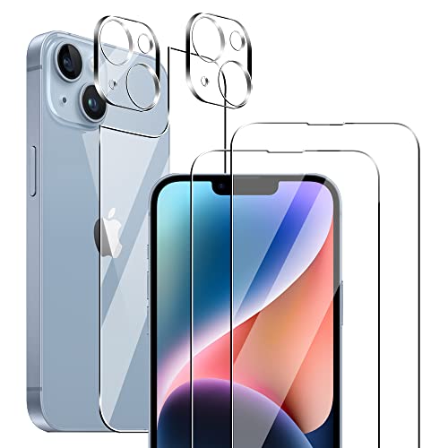 Panzerfolie für iPhone 14 (6.1 Zoll) Zurück Schutzfolie,[2 Stück Schutzglas+2 Stück Kameraschutz+1 Stück Rückseite Schutzfolie], 9H Härte Anti-Kratzen Displayschutz,HD Displayschutzfolie von Rojeuinn