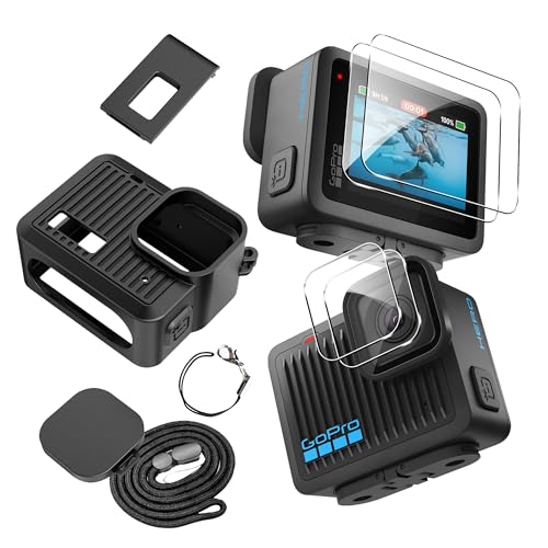 Rojeinn Set Zubehör für GoPro Hero 2024, Silikonhülle + Displayschutzfolie + Seitenabdeckung, staubdicht, sturzsicher, HD – Schwarz Rojeinn Set Zubehör für GoPro Hero 2024, Silikonhülle + Displayschutzfolie + Seitenabdeckung, staubdicht, sturzsicher, HD – Schwarz von Rojeuinn