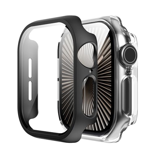 Rojeuinn 2 Stück Hülle für Apple Watch Series 10 42mm Schutzhülle mit Displayschutz, Hard PC 360° Rundum Anti Kratz Anti Staub Ultradünne Schutzhülle- Transparent+Schwarz von Rojeuinn