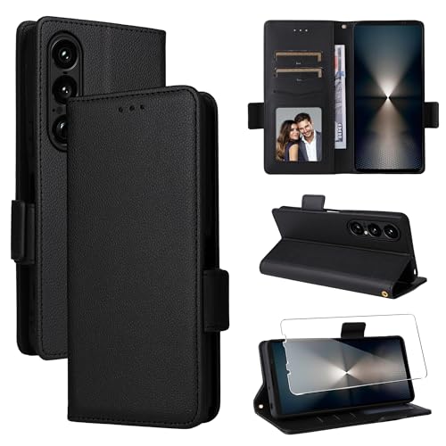 Rojeuinn Handyhülle Sony Xperia 1 VII Hülle mit 1 Panzer Glas Premium PU Leder Klapphülle Sony Xperia 1 VII [Kartenfach] [Ständer] Magnet Klappbar Flip Case Tasche von Rojeuinn