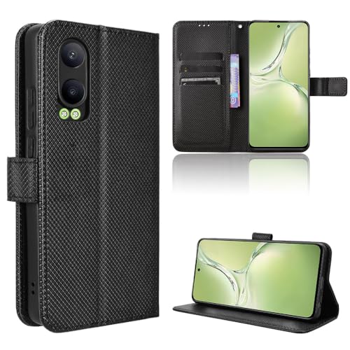 Rojeuinn Hülle für OnePlus Nord CE 4 Lite Handyhülle-Hülle Stoßfest Case Cover-Handy Case in Premium Kohlefaser [Klappbar Flip] [Standfunktion Tasche] -Schwarz von Rojeuinn