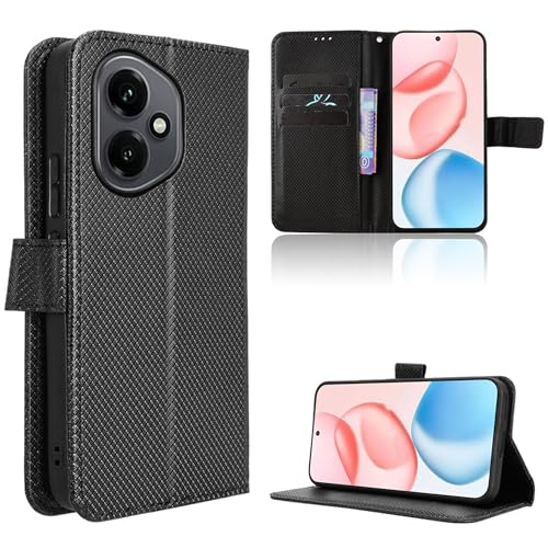 Rojeuinn Hülle für Honor 400 Handyhülle-Hülle Stoßfest Case Cover-Handy Case in Premium Kohlefaser [Klappbar Flip] [Standfunktion Tasche] -Schwarz von Rojeuinn