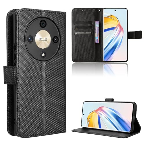 Rojeuinn Hülle für Honor Magic 6 Lite 5G Handyhülle-Hülle Stoßfest Case Cover-Handy Case in Premium Kohlefaser [Klappbar Flip] [Standfunktion Tasche] -Schwarz von Rojeuinn