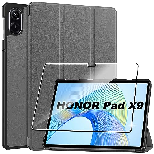 Rojeuinn Hülle für Honor Pad X9 Tablette Case Cover+1 Stücks Schutzglas Schutzfolie,Ultra Schlank Superleicht Dreifach Falt Klapp Schutzhülle Case - Grey von Rojeuinn