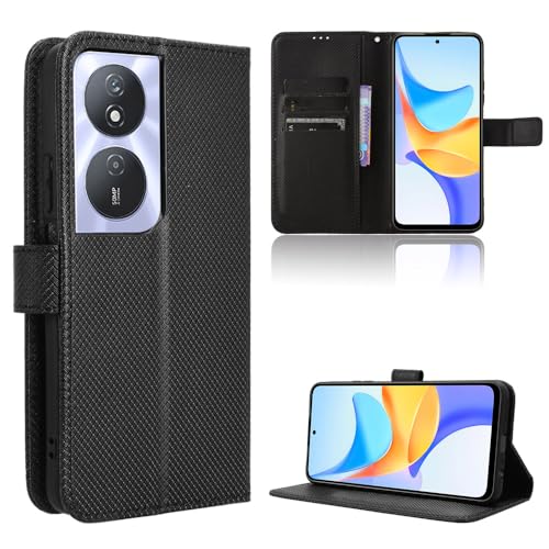 Rojeuinn Hülle für Honor X7B/Honor 90 Smart Handyhülle-Hülle Stoßfest Case Cover-Handy Case in Premium Kohlefaser [Klappbar Flip] [Standfunktion Tasche] -Schwarz von Rojeuinn