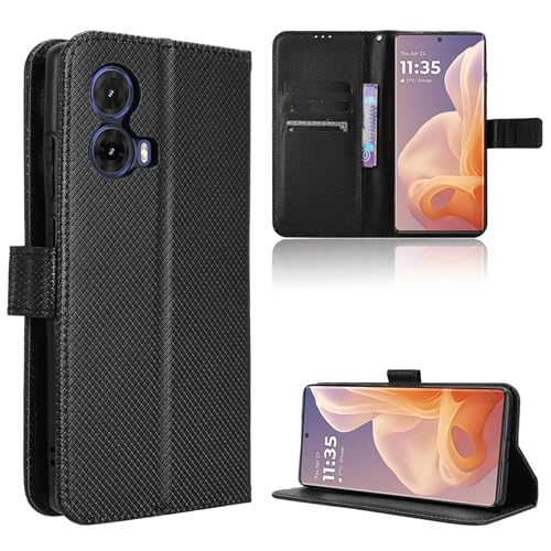 Rojeuinn Hülle für Motorola Moto G85 5G Handyhülle-Hülle Stoßfest Case Cover-Handy Case in Premium Kohlefaser [Klappbar Flip] [Standfunktion Tasche] -Schwarz von Rojeuinn