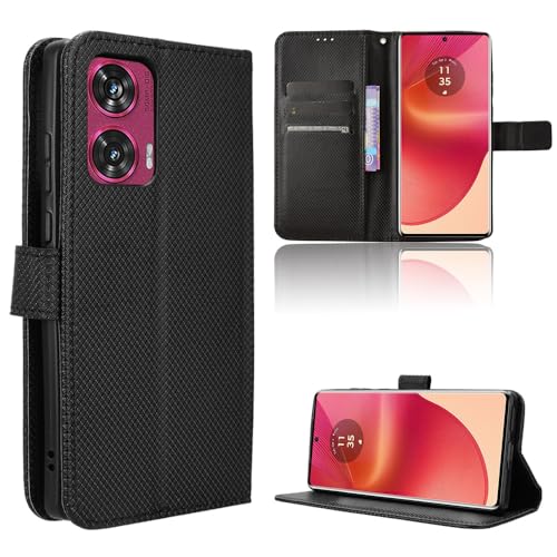 Rojeuinn Hülle für Motorola Edge 50 Fusion Handyhülle-Hülle Stoßfest Case Cover-Handy Case in Premium Kohlefaser [Klappbar Flip] [Standfunktion Tasche] -Schwarz von Rojeuinn