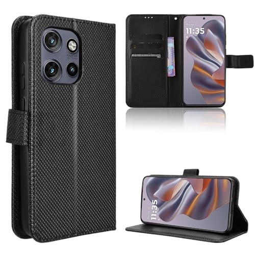 Rojeuinn Hülle für Motorola Edge 50 Neo Handyhülle-Hülle Stoßfest Case Cover-Handy Case in Premium Kohlefaser [Klappbar Flip] [Standfunktion Tasche] -Schwarz von Rojeuinn