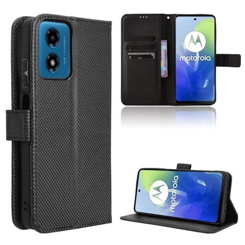 Rojeuinn Hülle für Motorola Moto E14/ G24/ G04/ G04S Handyhülle-Hülle Stoßfest Case Cover-Handy Case in Premium Kohlefaser [Klappbar Flip] [Standfunktion Tasche] -Schwarz von Rojeuinn
