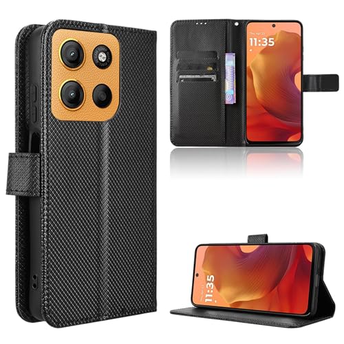 Rojeuinn Hülle für Motorola Moto G15 4G Handyhülle-Hülle Stoßfest Case Cover-Handy Case in Premium Kohlefaser [Klappbar Flip] [Standfunktion Tasche] -Schwarz von Rojeuinn