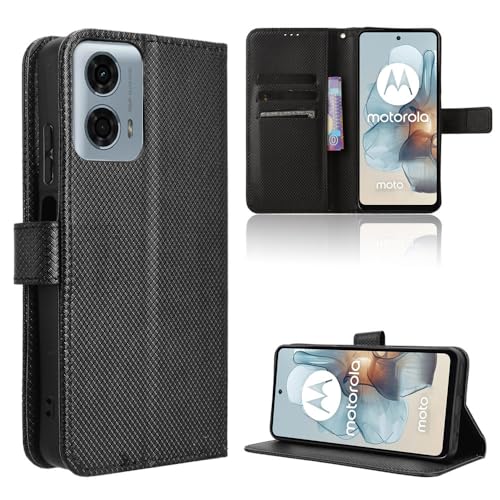Rojeuinn Hülle für Motorola Moto G34 5G Handyhülle-Hülle Stoßfest Case Cover-Handy Case in Premium Kohlefaser [Klappbar Flip] [Standfunktion Tasche] -Schwarz von Rojeuinn