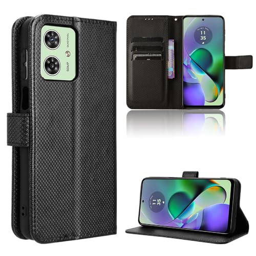 Rojeuinn Hülle für Motorola Moto G54 Handyhülle-Hülle Stoßfest Case Cover-Handy Case in Premium Kohlefaser [Klappbar Flip] [Standfunktion Tasche] -Schwarz von Rojeuinn